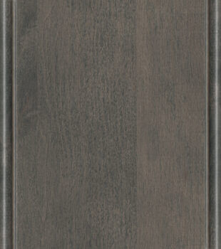 This finish color for Maple kitchen & bath cabinets is shown in the Shell Gray stain by Dura Supreme Cabinetry. A medium to dark gray stained cabinet color with a cool gray undertone.